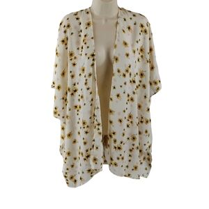 Maurices White Floral Open Front Kimono Top One Size